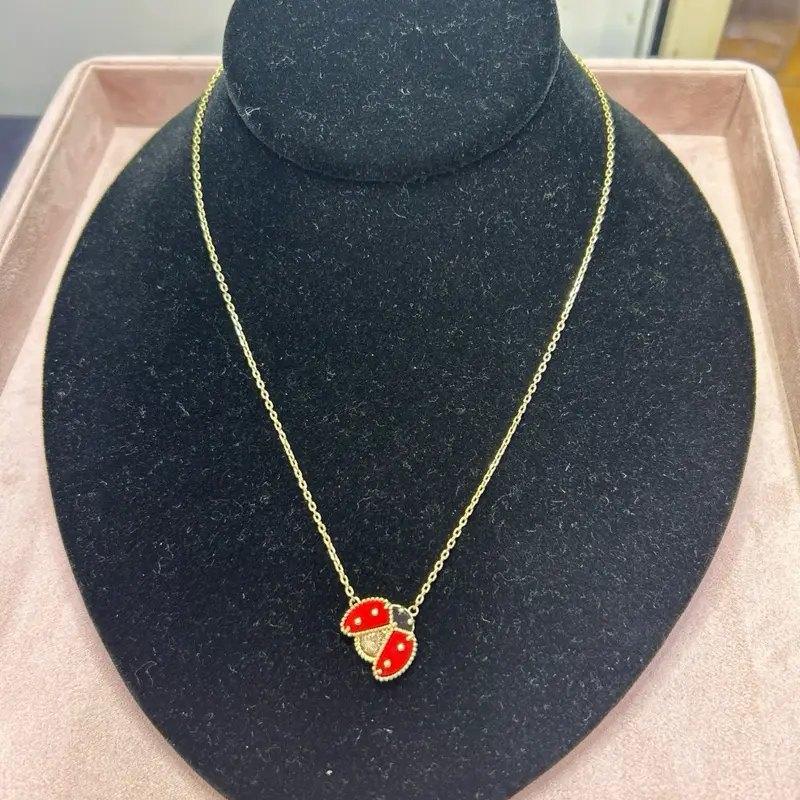 14K Gold Ladybug Chain Necklace 18 Inch with Extension to 20 Inch Elegant Jewelry for Women