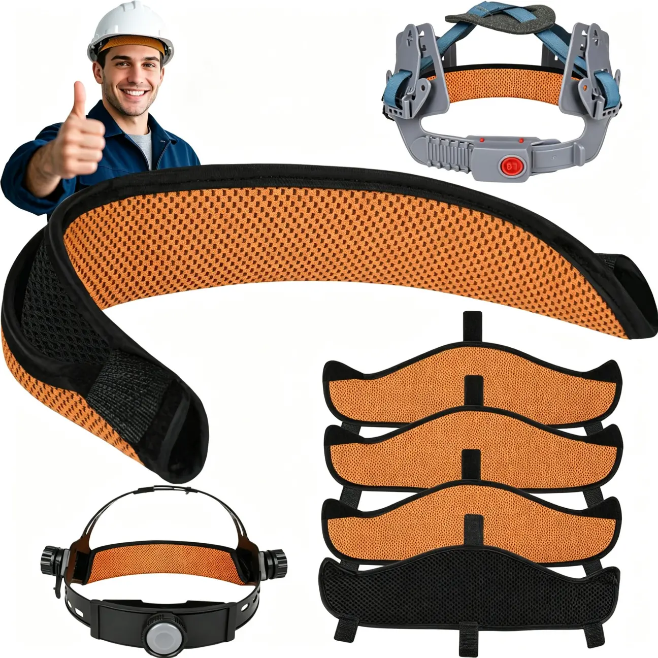 Hard Hat Sweat Bands 4Pcs, Innovative 3-Layer Fabric Sweatbands for Hard Hats Washable, Reusable Cotton Hard Hat Liners,Sponge Hardhat Sweatband for Safety Hat Accessories (Cool Terracotta)