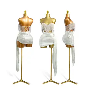 Big-Size Female Dress Form, Gold Half-Body Mannequin with Curvy Buttocks, Standing Display for Sewing Supplies & Clothing Stores