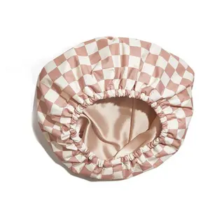 Waterproof Shower Cap for Women, Double Layer Reusable Bath Hat, Fashion Long Hair Care Cap