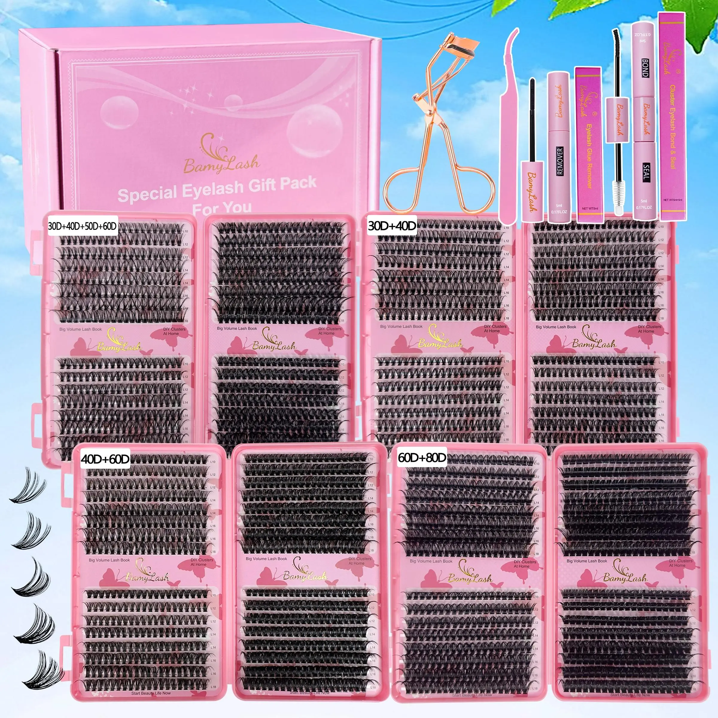 Mixed Length Volume Individual Lashes False Eyelashes Kit, 4 Boxes Natural Look Eyelash Extensions, Eyelash Extension Supplies, Self Grafting Curl Eyelashes, False Eyelash Set, Lash Clusters Kit, DIY Eyelash Kit, Fluffy Eyelash Clusters