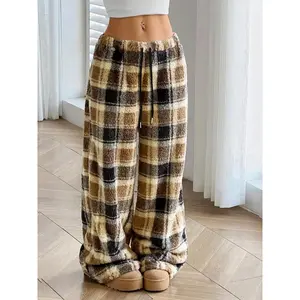 Women's Plaid Flannel Sweatpants Leopard Print Warm Fleece Streetwear Hip Hop Dance Biker Schoolgirl Fashion Casual Sportswear