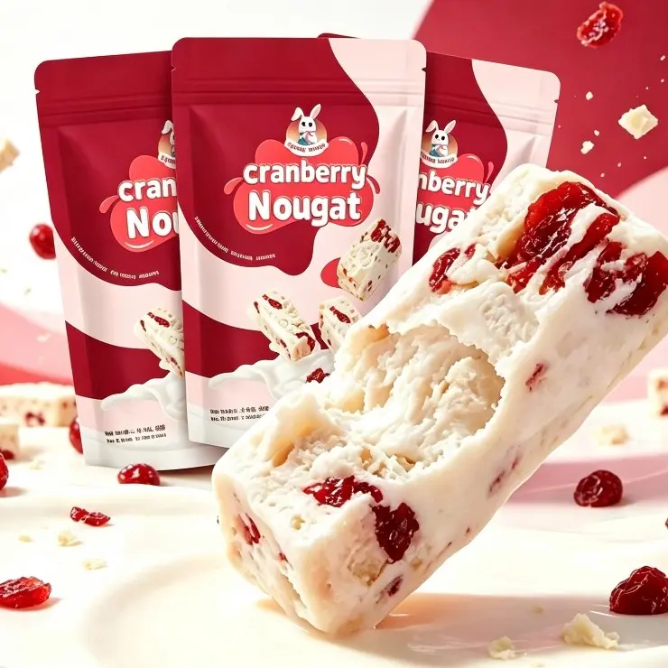 3packsCranberry Nougat, Chewy Milk Nougat Candy with Dried Cranberries, Asian Sweet Snack, Portable Treats for Party, Travel & Office soft tiktok world market real gummies ups flavor
