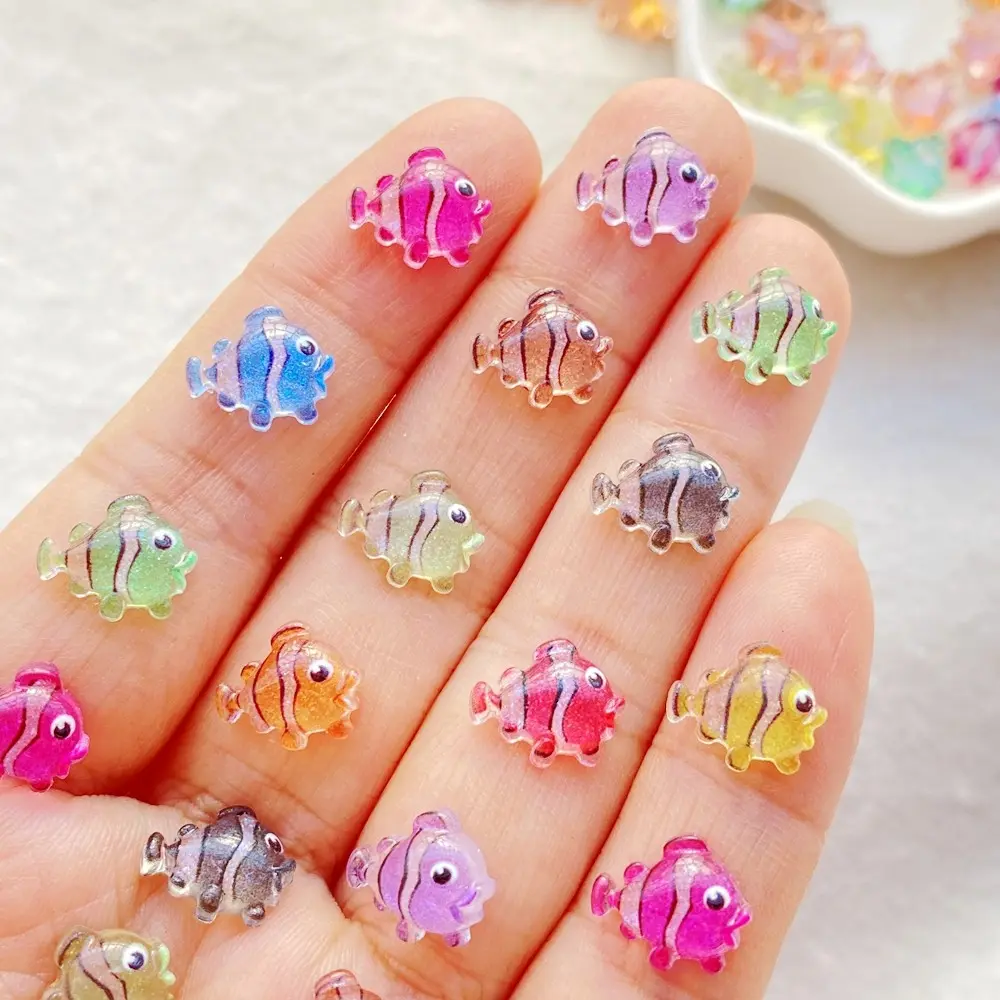 56pcs vibrant cartoon crystal fish nail resin rhinestone statues, Nail Art Supplies, multifunctional rhinestones - suitable for nail art, scrapbook DIY, wedding decoration, and nail art crafts matching, Mixed Resin Rhinestones