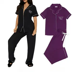 JointlyCreating Women's Pajama Set 2 Piece Short Sleeve Button Up Lounge Sleepwear with Pockets S-XL Summer Plain Design