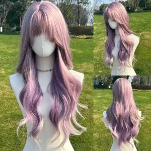 SMILCO/28Inch Purple Long Curly With Bangs Synthetic Wig/SM426