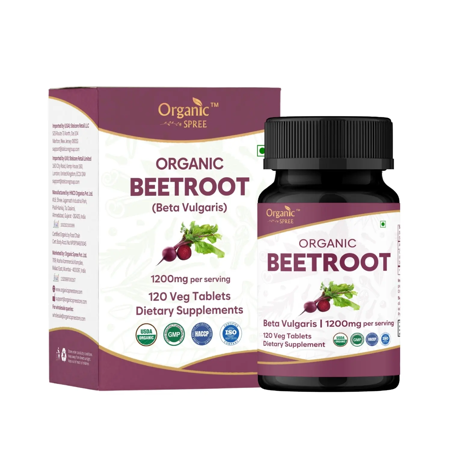 Organic Spree Beetroot Tablets – Natural Energy & Blood Flow Support | Beta Vulgaris Superfood | 120 Count Daily Wellness