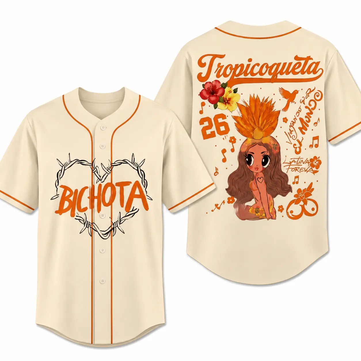 Tropicoqueta Inspired Baseball Jersey | Jersey V-Neckline Short Sleeve Baseball Jersey