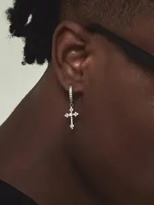 Rhinestone Decorated Cross Design Earrings, Cross Dangle Earring, Fashionable Jewelry for Women & Men, Trendy All-match & Exquisite Jewelry for Birthday Gift