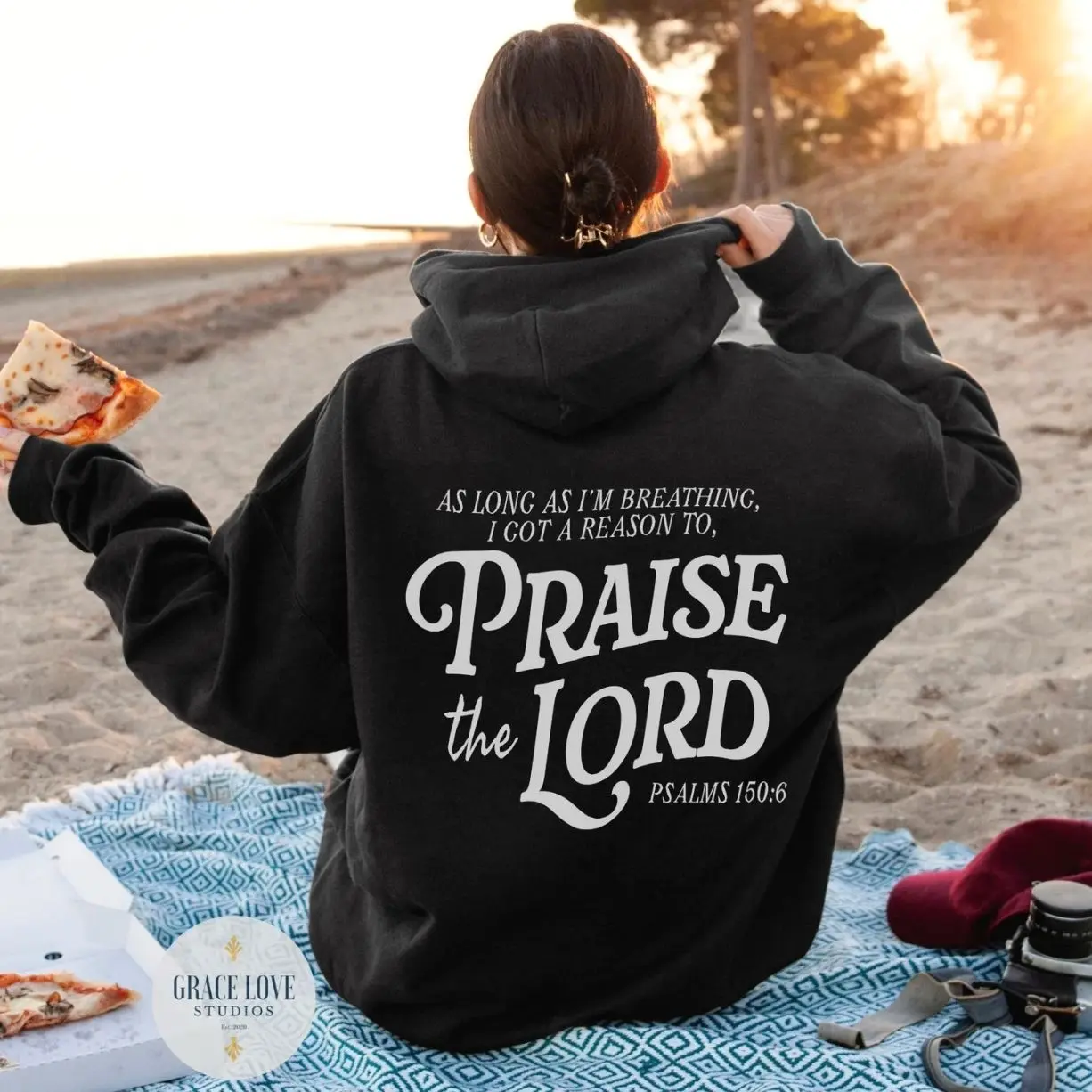 Praise The Lord Bible Verse Christian Hoodie Graphic Back Print Church Worship Gift for Men & Women Hoodie Pullover Oversized