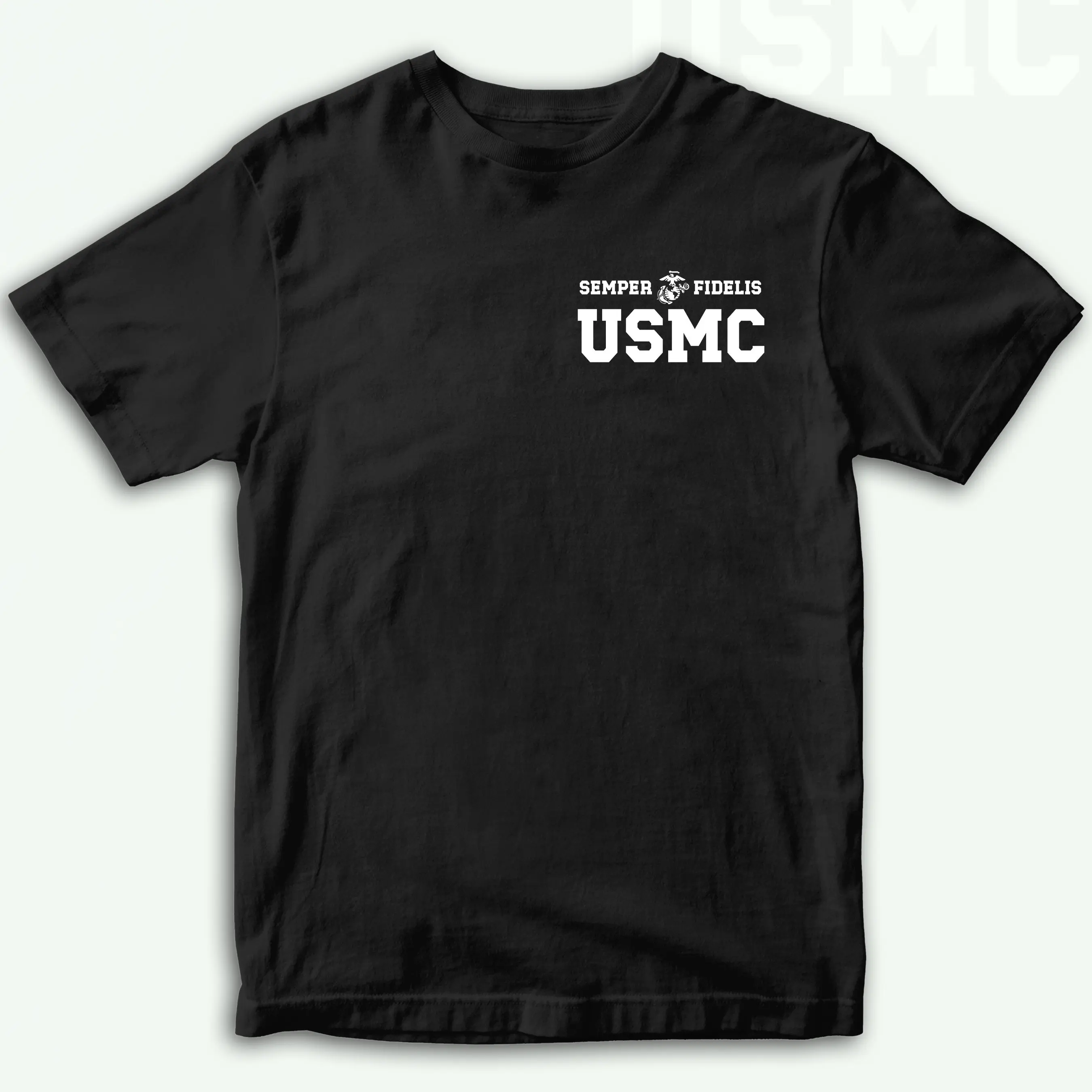 Mens USMC Semper Fi Varsity Pocket Graphic T-Shirt - Menswear Short-Sleeve Round Neck Top, Marine Corps Brotherhood Pride Tee, Military Heritage Athletic Shirt, Veteran Support Gift, Patriotic Streetwear