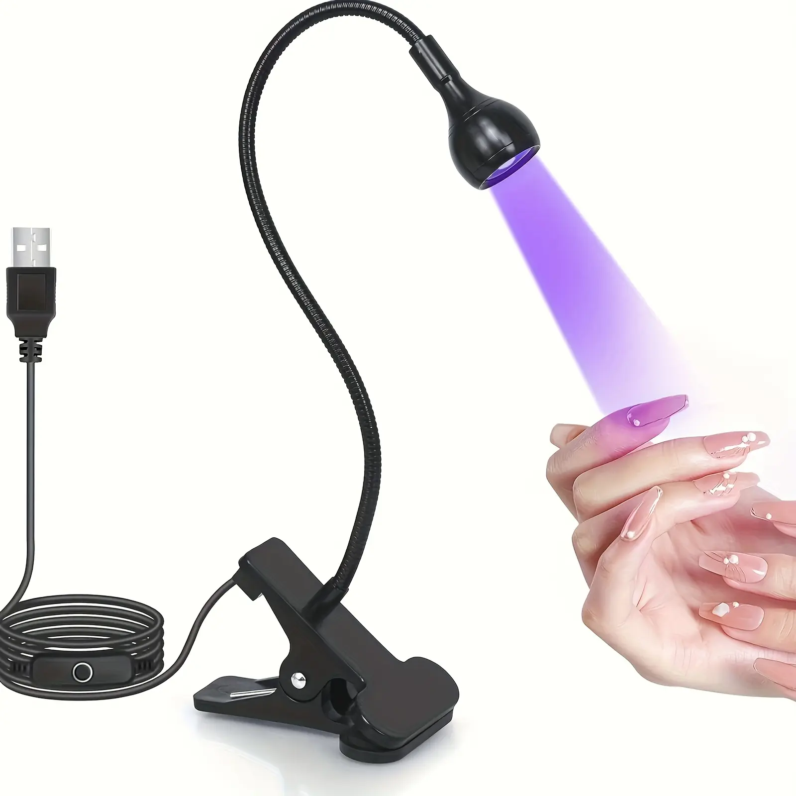 Compact Clip-On Adjustable Ultraviolet Light - 4-Level Dimmable UV Lamp for Nail Tech, Festive Decorations & Adhesive Curing, Home & Party Supply Cast Iron Accessory