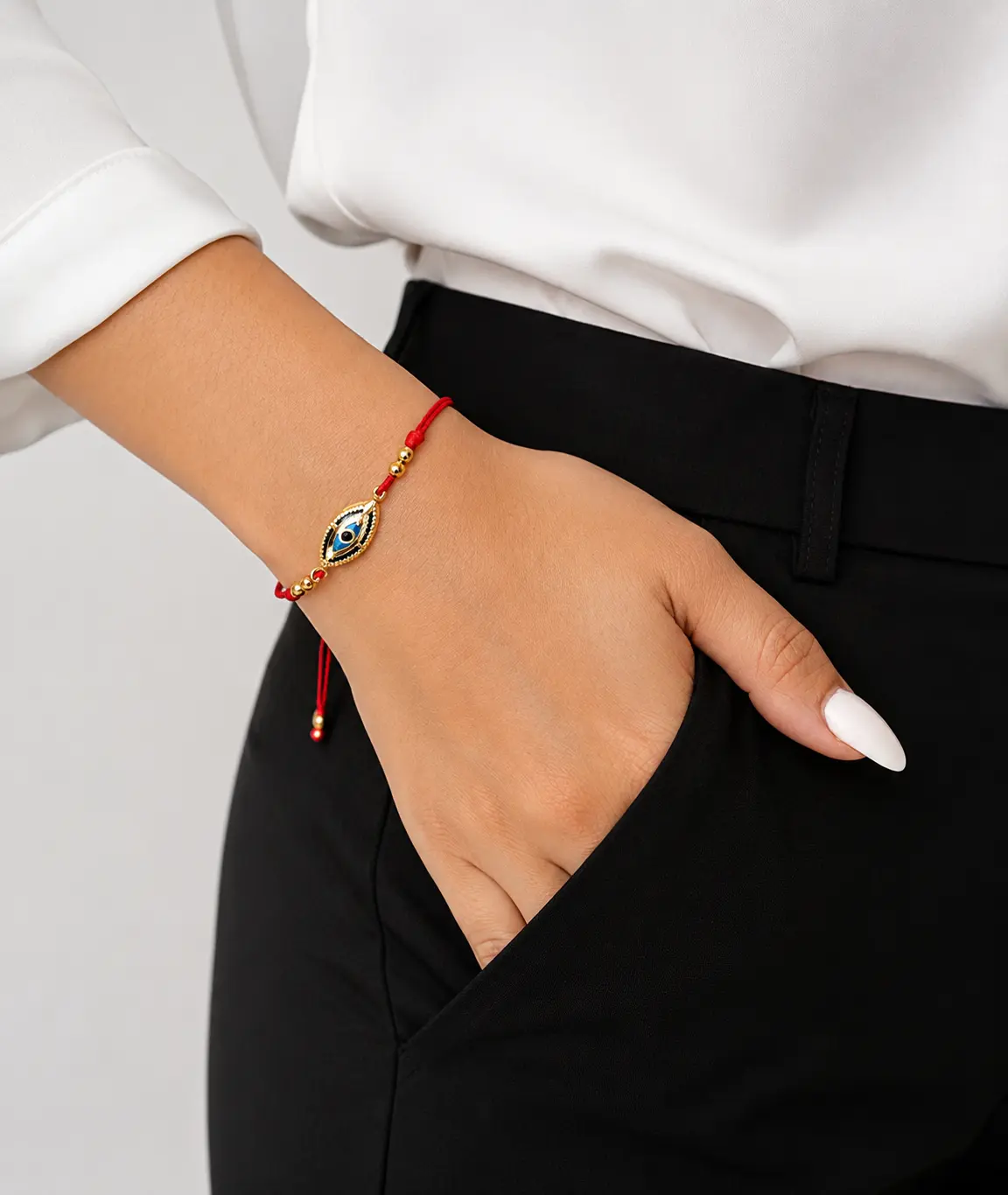 TURKISH EYE BRACELET WITH RED THREAD 14  K(0004)
