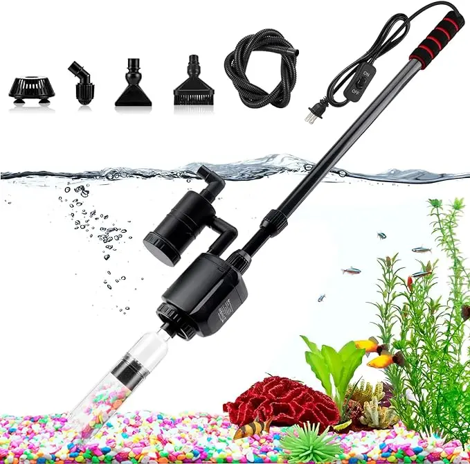 AQQA Electric Aquarium Gravel Cleaner, 6 in 1 Automatic Fish Tank Cleaning Tools Gravel Vacuum for Aquarium, Suitable for Change Water Wash Sand Water Filter and Water Circulation (320GPH, 20W)— NOT for Fine Sand (Risk of Clogging)