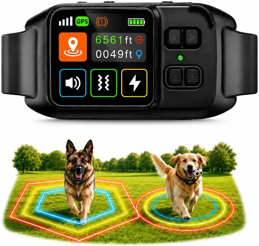 GPS Dog Collar Fence System, Invisible Fence for Dogs with Automatic Memory, IPX7 Waterproof Wireless Dog Fence, Electric Fence for Dogs with Adjustable Beep/Vibration/Static Shock