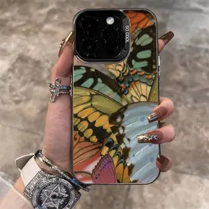 Colorful laser butterfly wings pattern screen protector for iPhone 17 16 15 14 13 12 11 PRO MAX PLUS AIR and iPhone 16E AIR XR XS MAX 7 8 Plus Series Mobile Phone Case, Creative, fashionable and minimalist design, full coverage drop-proof protective case