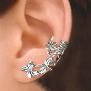 2pcs Vintage Ear Clips Leaves Ear Cuffs Earrings Non-Piercing Ear Jewelry Hollow Flower & Leaf Shape Ear Jewelry Fashionable Jewelry