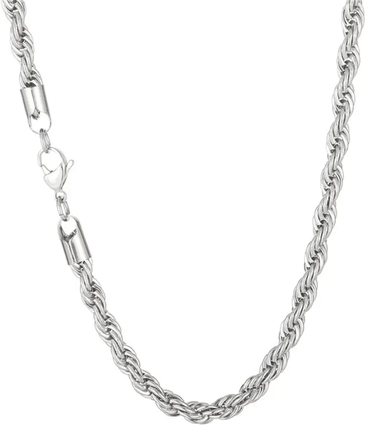 Men's Women's Stainless Steel Rock Hip Hop Stackable Rope Twist Chain Necklace mm-mm Silver/Gold/Black/Rose Gold Jewelry