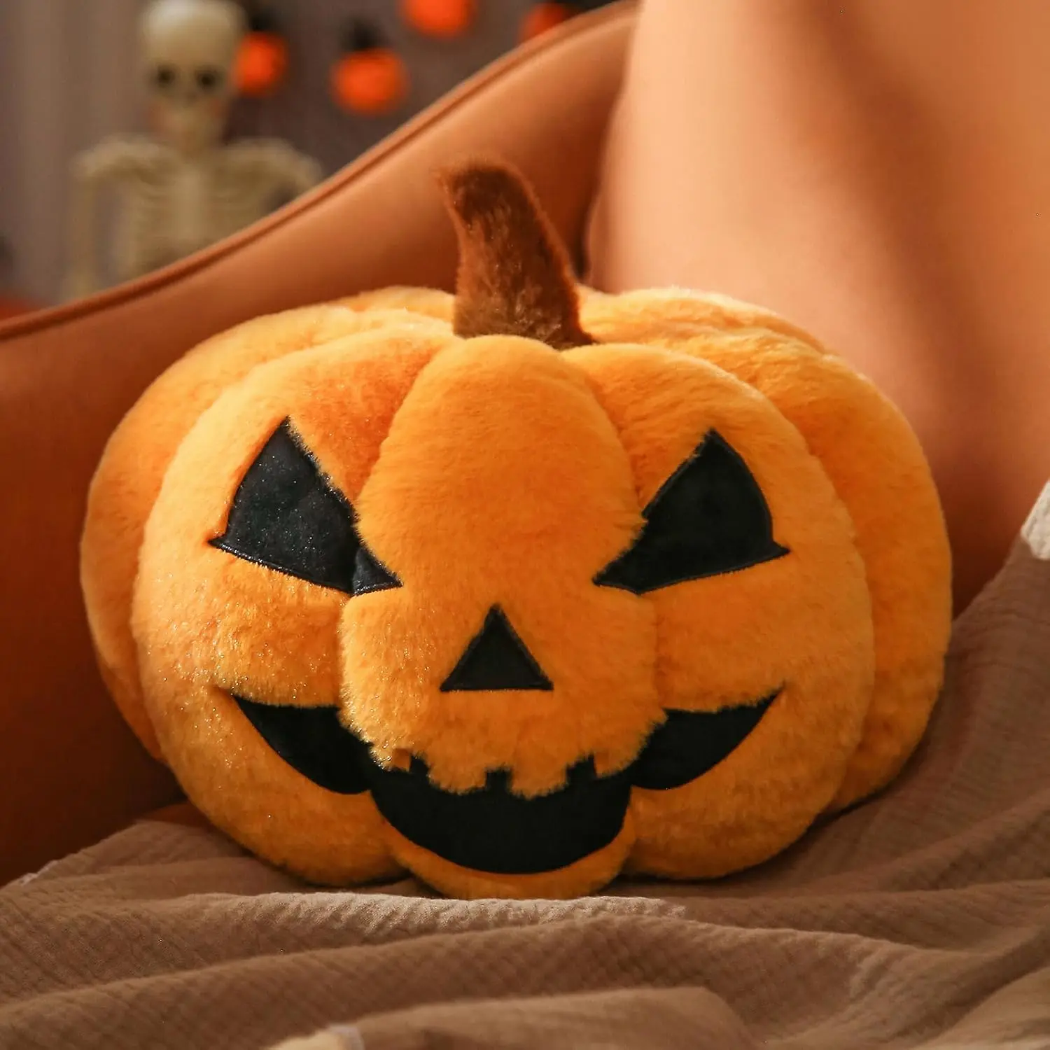 Evil Pumpkin Pillows, Halloween Pillow, Pumpkin Shaped Throw Pillows Happy Halloween Decoration, Orange 6x12 Inches Soft   Pillow for  Accent Pillows for Holiday, Fall