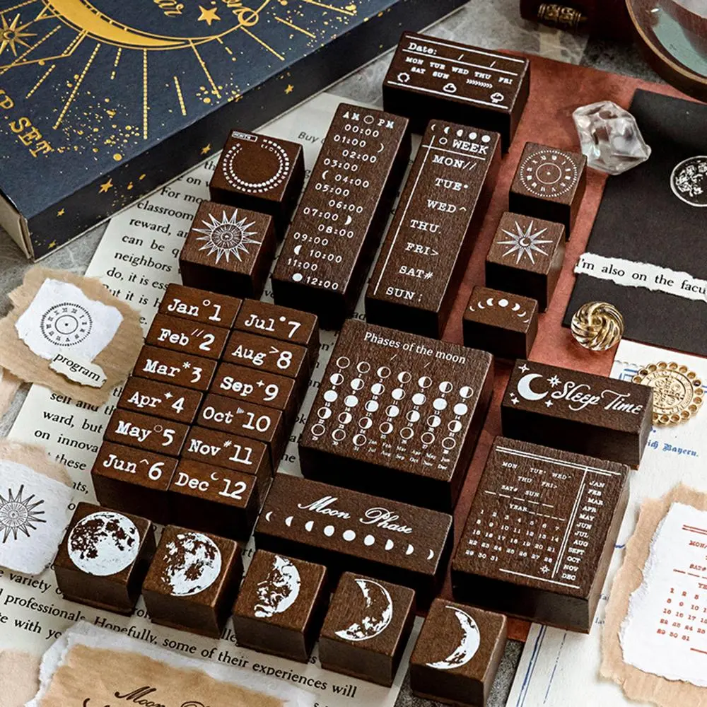 Wooden Calendar Stamp Set, 29pcs/set Multifunctional DIY Scrapbooking Stamp, DIY Scrapbooking & Stamping Supplies for Home School Office, Handmade Crafts, Scrapbook Materials, Scrapbook Accessories, Scrapbooking Tool