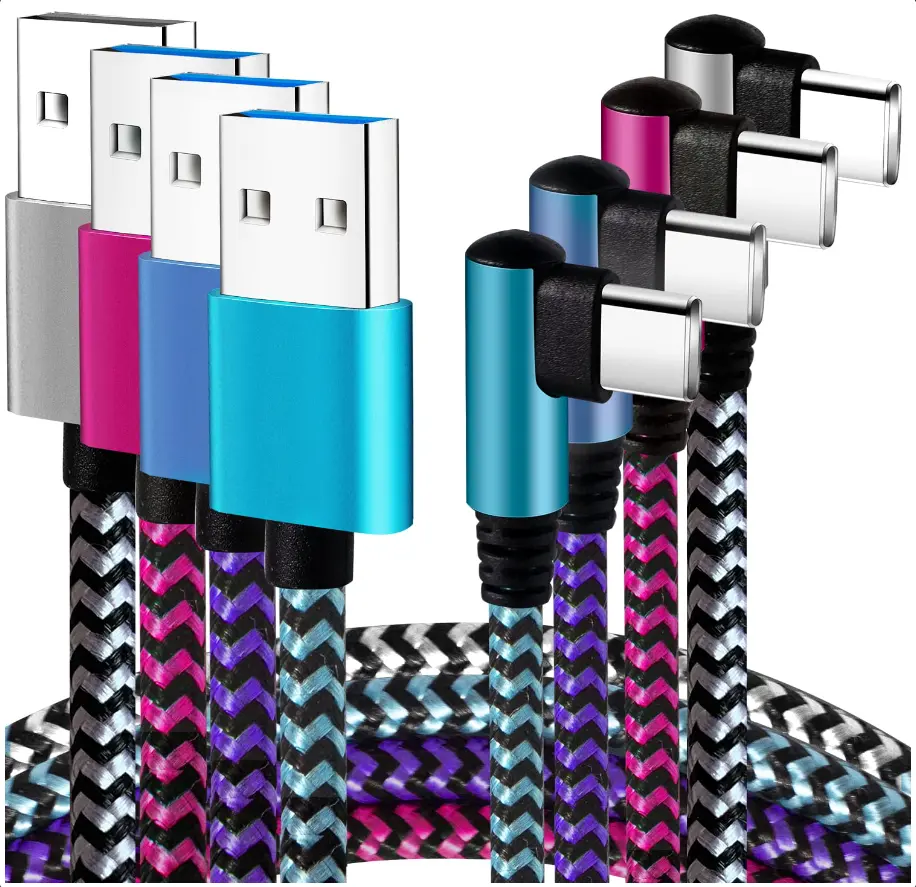 USB C Angle Cord: [90 Degree/6ft/4Pack] Nylon USB C Cable Compatible with Samsung Galaxy S10/S10e/9/Note 10, Charger Cable-[Blue/Black/Magenta/Purple]