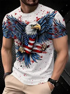 Men's Printed T-Shirt - Black/Gradient Multi-color Trendy Top, Round-neck Short-Sleeved T-shirt, suitable for daily wear, casual gatherings, fashionable gradient style, machine washable, Menswear