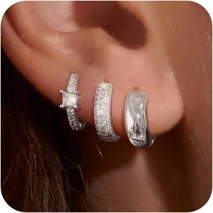 Tewiky 3 Pairs Chunky Gold/Silver Hoop Earrings for Women Gold  Earrings Set  Dainty Lightweight Hypoallergenic Thick Huggie Hoops Earring Jewelry Gift for Women Teen Girls