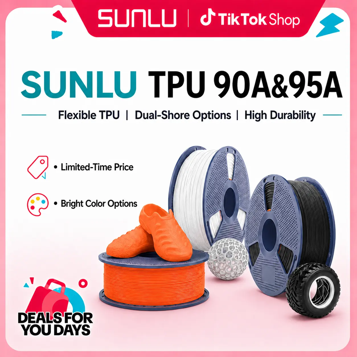 SUNLU TPU 3D Printer Filament 1.75mm, 90A/95A TPU Filament, 1KG Flexible 3D Filament for Fast Printing, Dimensional Accuracy +/- 0.03mm, Suitable for Most FDM 3D Printers-9089 tiktokshopbacktoschool