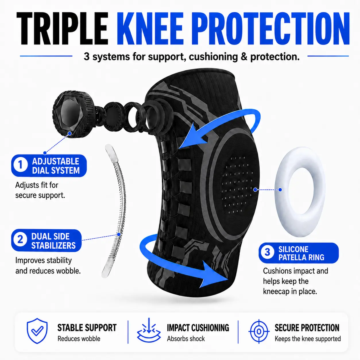 Knee Brace with Adjustable Dial,   accesories  for gym  Patella Gel Pad & Side Stabilizers, Compression Support  Meniscus Tear, ACL, Arthritis, Running & Workout