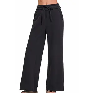 Zenana Fleece Exposed Seam Wide Leg Sweatpants