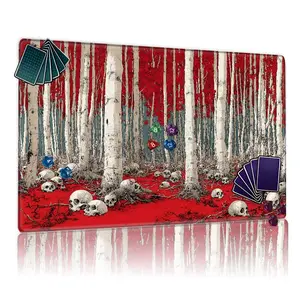Surreal Macabre Forest Birch Trees & Skulls MTG Playmat - 12x24in Non-Slip, Perfect for TCG Card Games, Ideal for Party Family Use & Great Gift