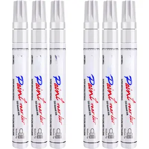 White  Pens Permanent  Markers - 6 Pack Oil Based Marking Pens, Medium Point, Quick Drying and  Pens for Rock Painting  Tyre Metal, Plastic, Canvas,