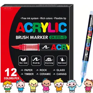 Artist Quality Acrylic Paint Markers Set,1 Set Acrylic Paint Markers Set with Soft Brush Nip,Waterproof Art Supplies for Wood,Rock,Plastic,Fabric Drawing Painting and DIY Craft,Gifts Boyfriend