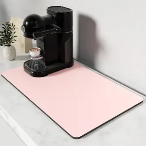 Coffee Mat, 12" x 19" Coffee Bar Mats for Espresso Machine Station Accessories and Organizer, Hide Stain Rubber Backed Absorbent Dish Drying Pad for Kitchen Counter, Cute Bar Decor Pad, Pink