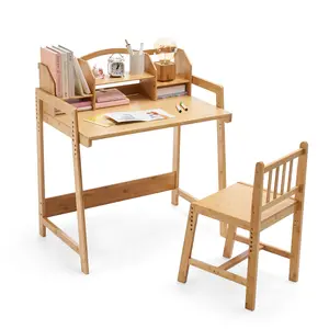 UNICOO Height Adjustable Bamboo Kids Desk and Chair Set - Ergonomic for Study, Writing, and Homework - Durable and Eco-Friendly for Home and School