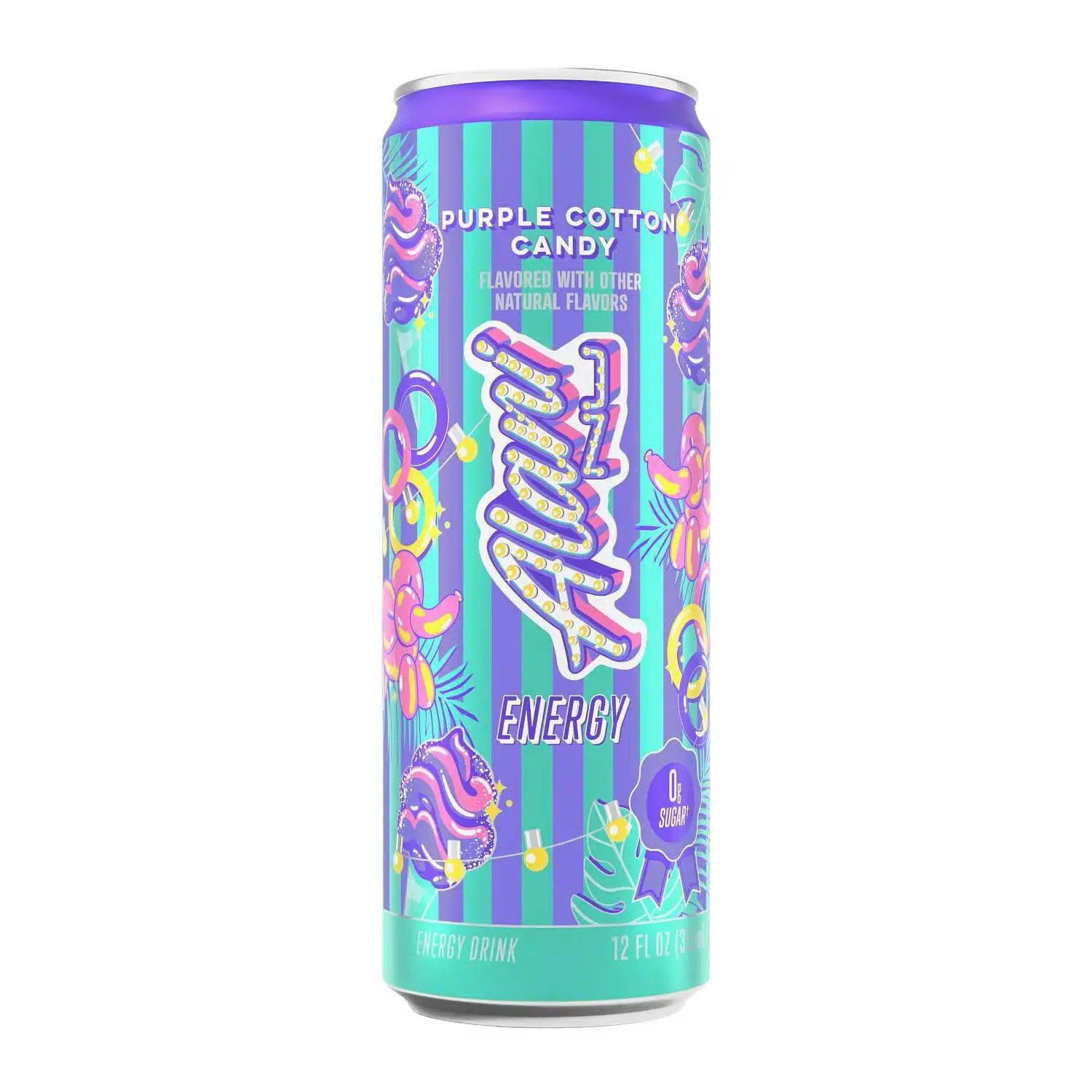 Alani Nu Energy Drink - Purple Cotton Candy Flavor, 12 fl oz Standard Size, Sugar Free, 200mg Caffeine, Can Packaging, Vitamin-Containing Beverage, Sport