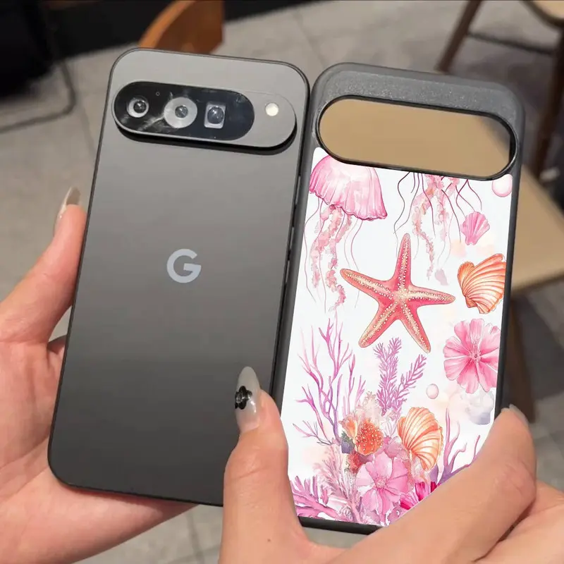 Compatible with Google Pixel 6/7/8/9 Pro Decorative Phone Protector Cover for Pink seashells and starfish jellyfish phone case HNRMgg617-8