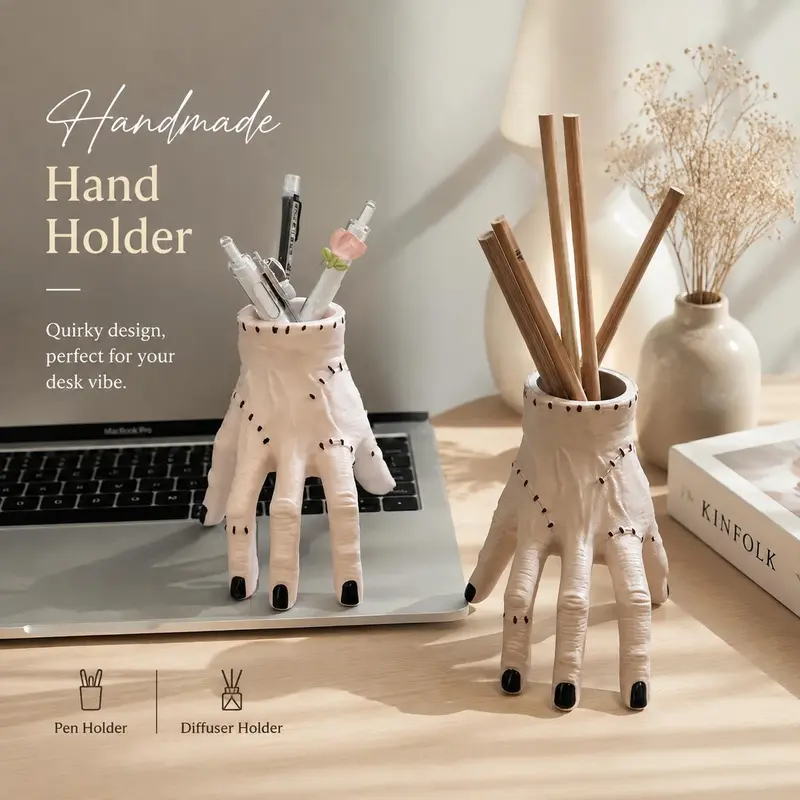 1pc Creative Frankenstein's Hand ABS Resin Desk Organizer - Halloween Decorations, Quirky Unique Cool Gifts, Pen & Plant Holder for Office Desk Accessories (Spot Clean)