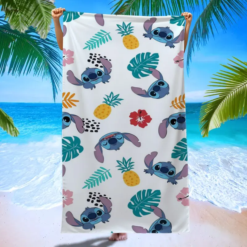 Stitch & Pineapple Tropical Print Beach Towel, Pool Towels, Ultra-Fine Fiber Quick-Dry, Reusable for Pool Parties, Summer Outdoor Use, Sandproof Sunscreen