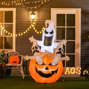 HOMCOM 6' Inflatable Halloween Jack-O-Lantern Pumpkin and Ghosts , Blow Up Outdoor LED Yard Display, Waterproof