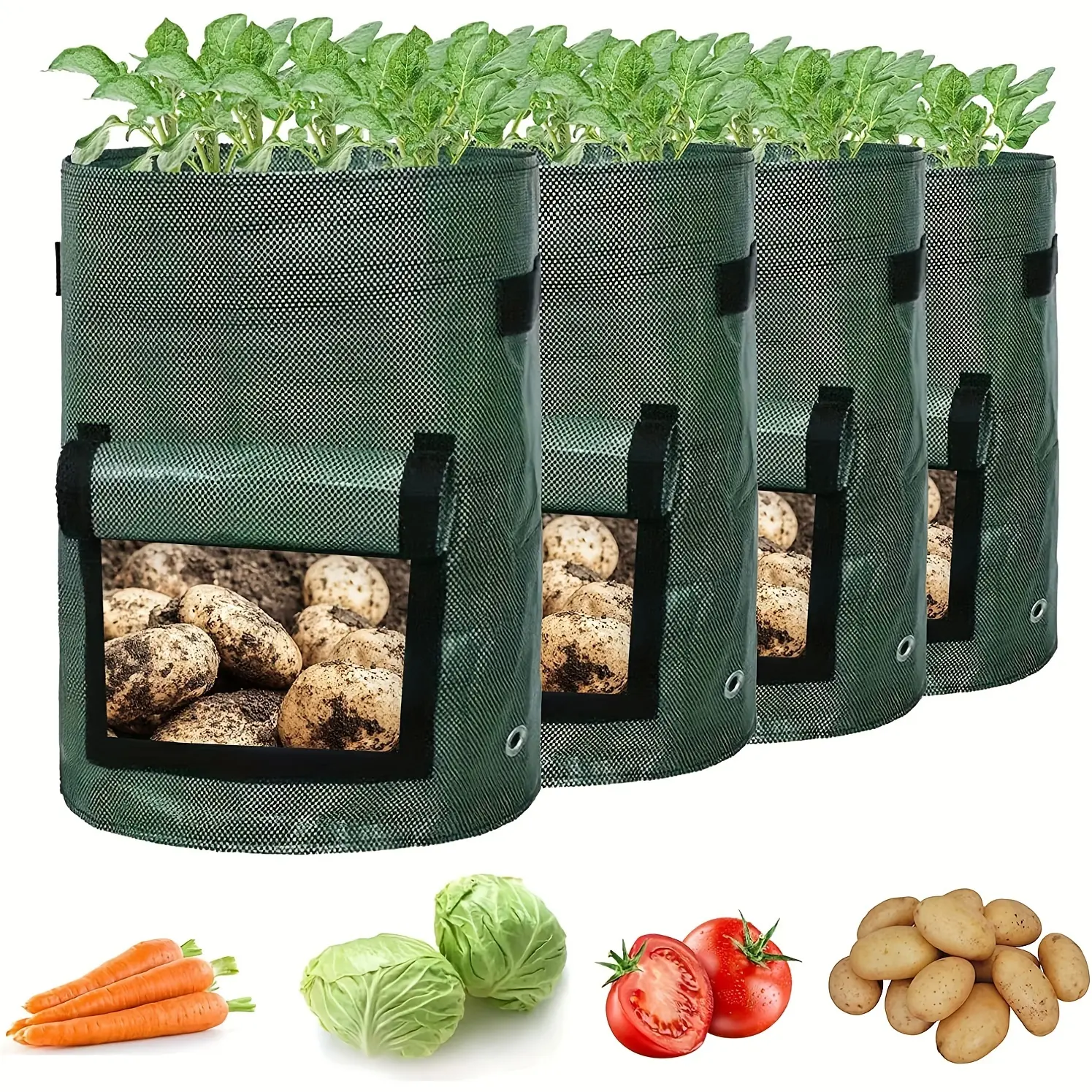 4pcs potato planting bags, potato planter with flip cover and handle, onion, fruit, tomato, carrot vegetable garden planting bags