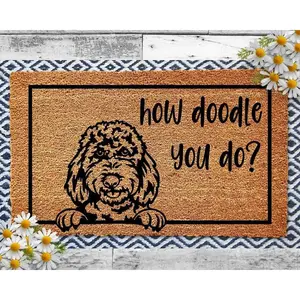 Cute doodle dog doormat|   Fun welcome mat for pet owners