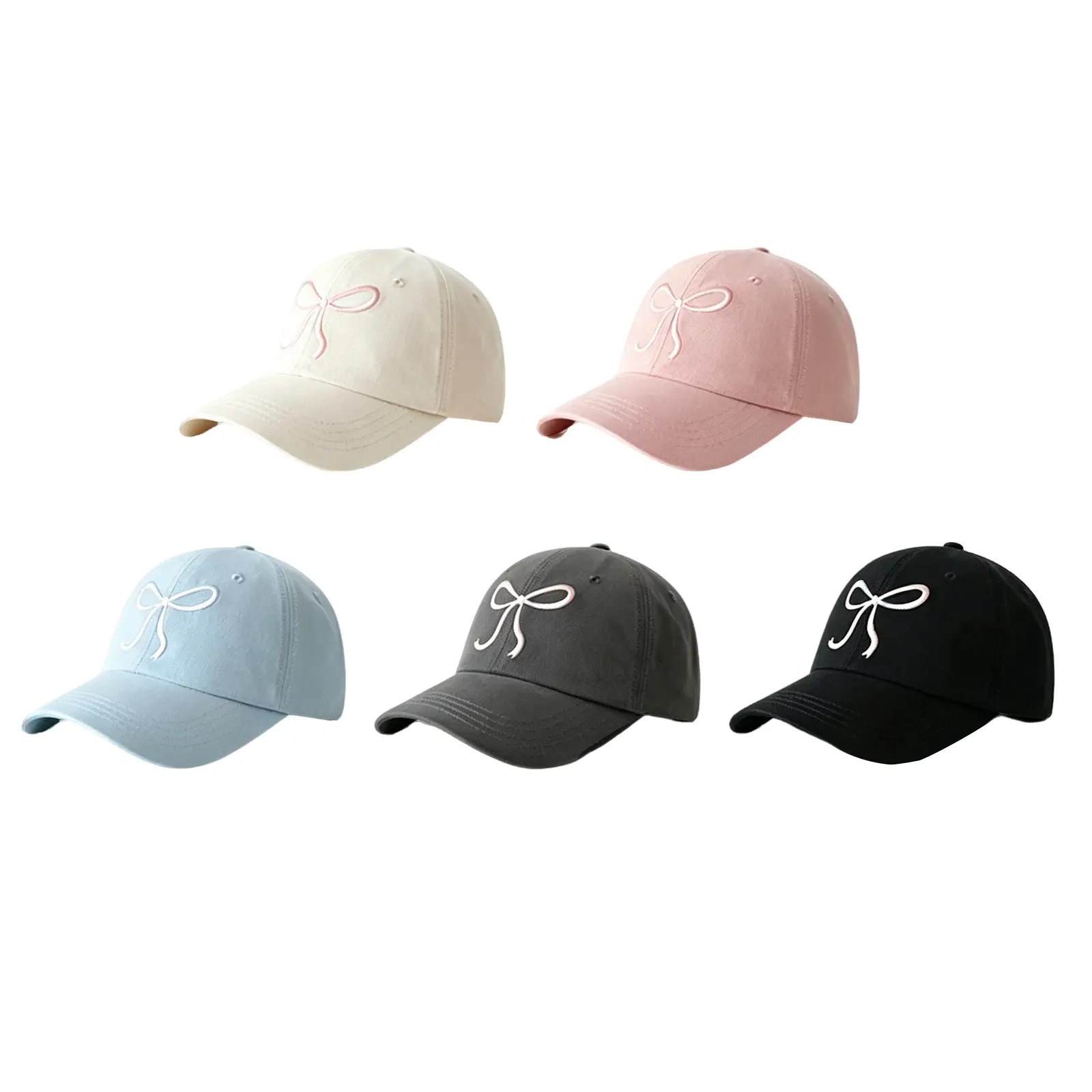 Sweet Bow Embroidery Cotton Baseball Cap for Women - Fashion Dad Hat with Adjustable Buckle for Daily and Beach Wear, Casual, Curved 7.5Cm Brim, Cute, Sweet Design, Uv Prevention