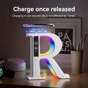 Wireless R-Shaped Speaker with Atmosphere Light, Clock Alarm Charger, Multiple Lighting Effects, Ideal Gift for Friends & Family