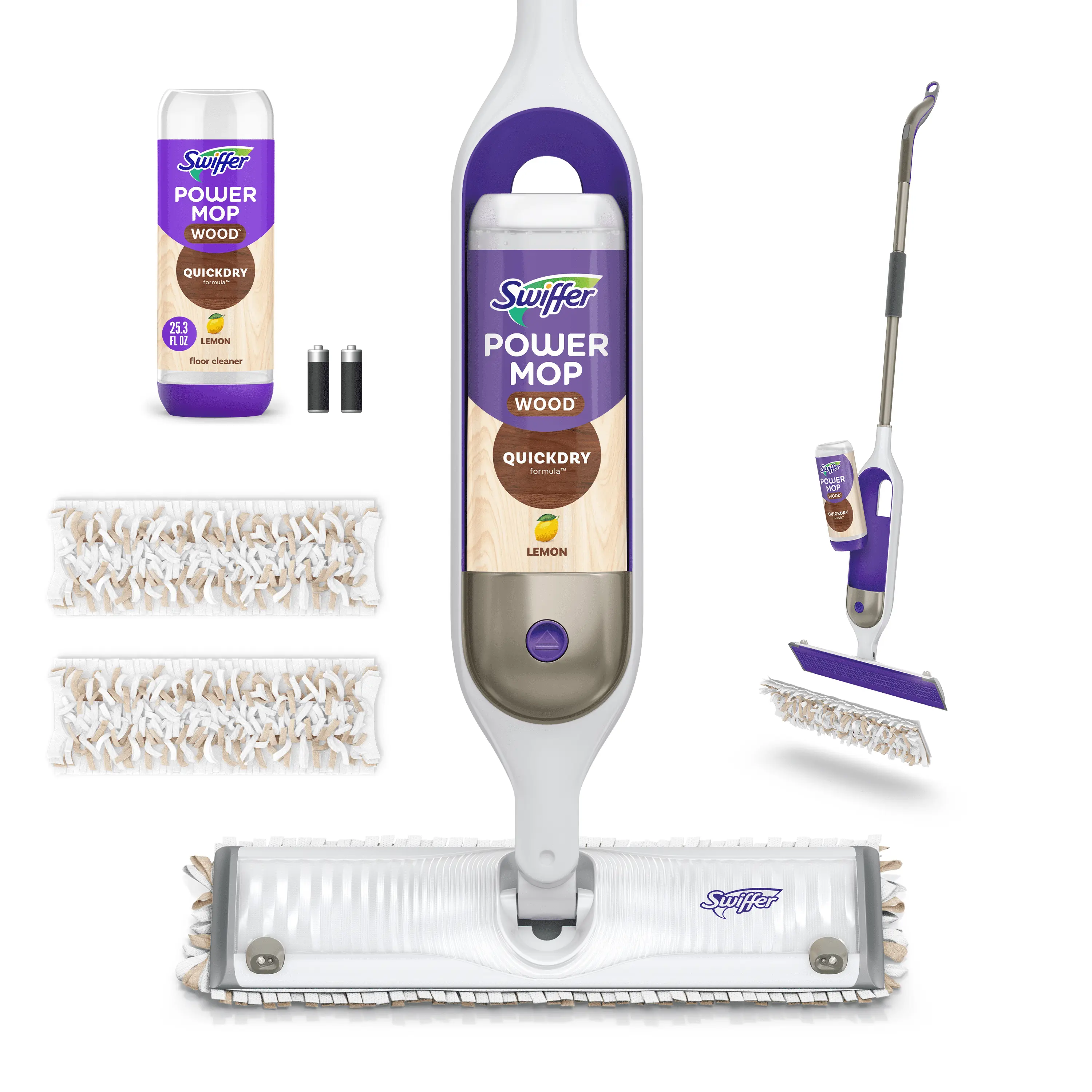 SWIFFER 14.5 in. Multifunctional Decorative Washable Dry & Wet Spray Power Mop Set, Purple & White, with Microfiber Pad, Commercial&Residential Car Washing Tool - Pack of 2