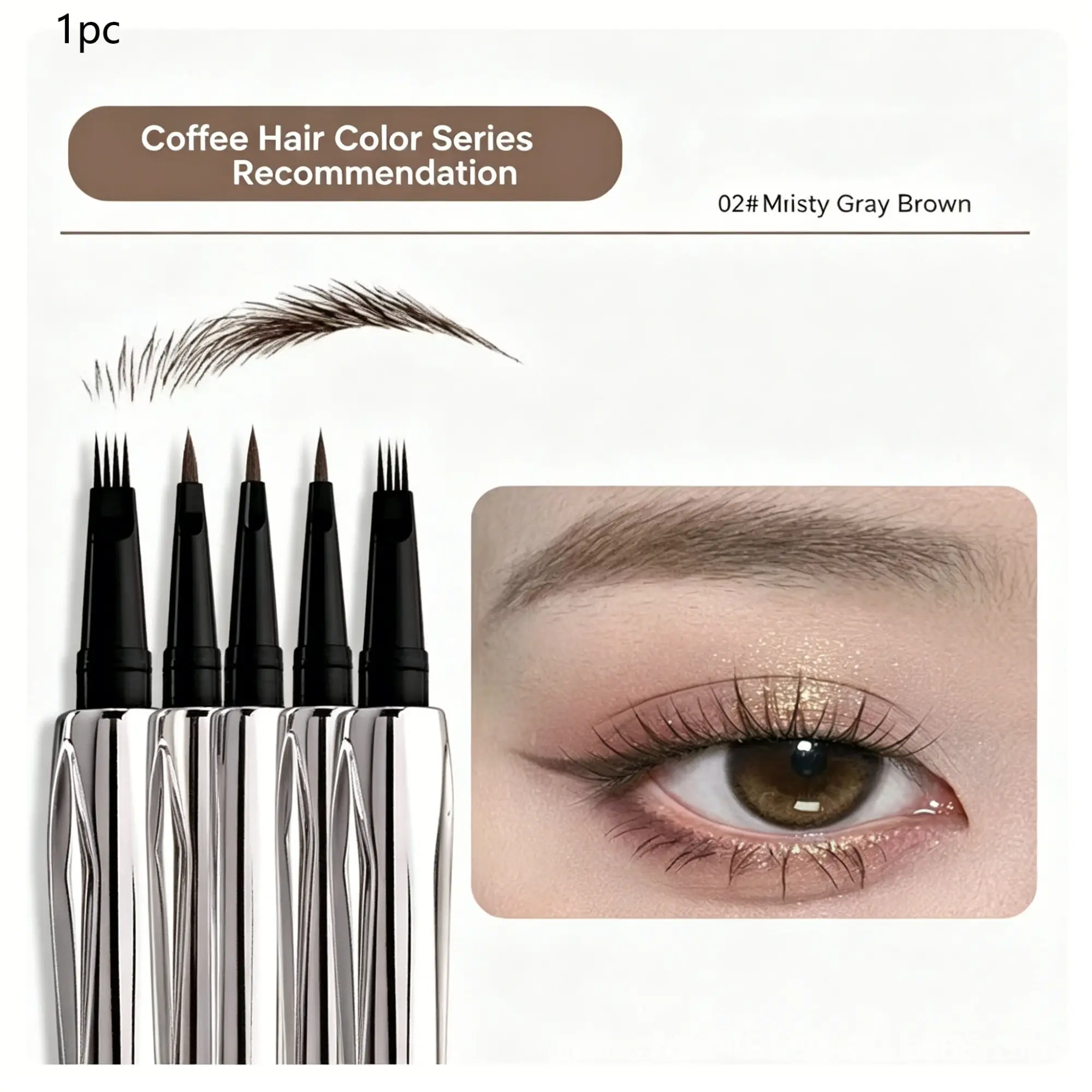 4-Tip Forked Eyebrow Pencil, Waterproof Eyebrow Makeup Products - Long-lasting, Waterproof and Sweatproof, Smudge-proof, Micro-tip Applicator Creates Natural, Defined Brows, Available in 3 Colors For All Skin Tones