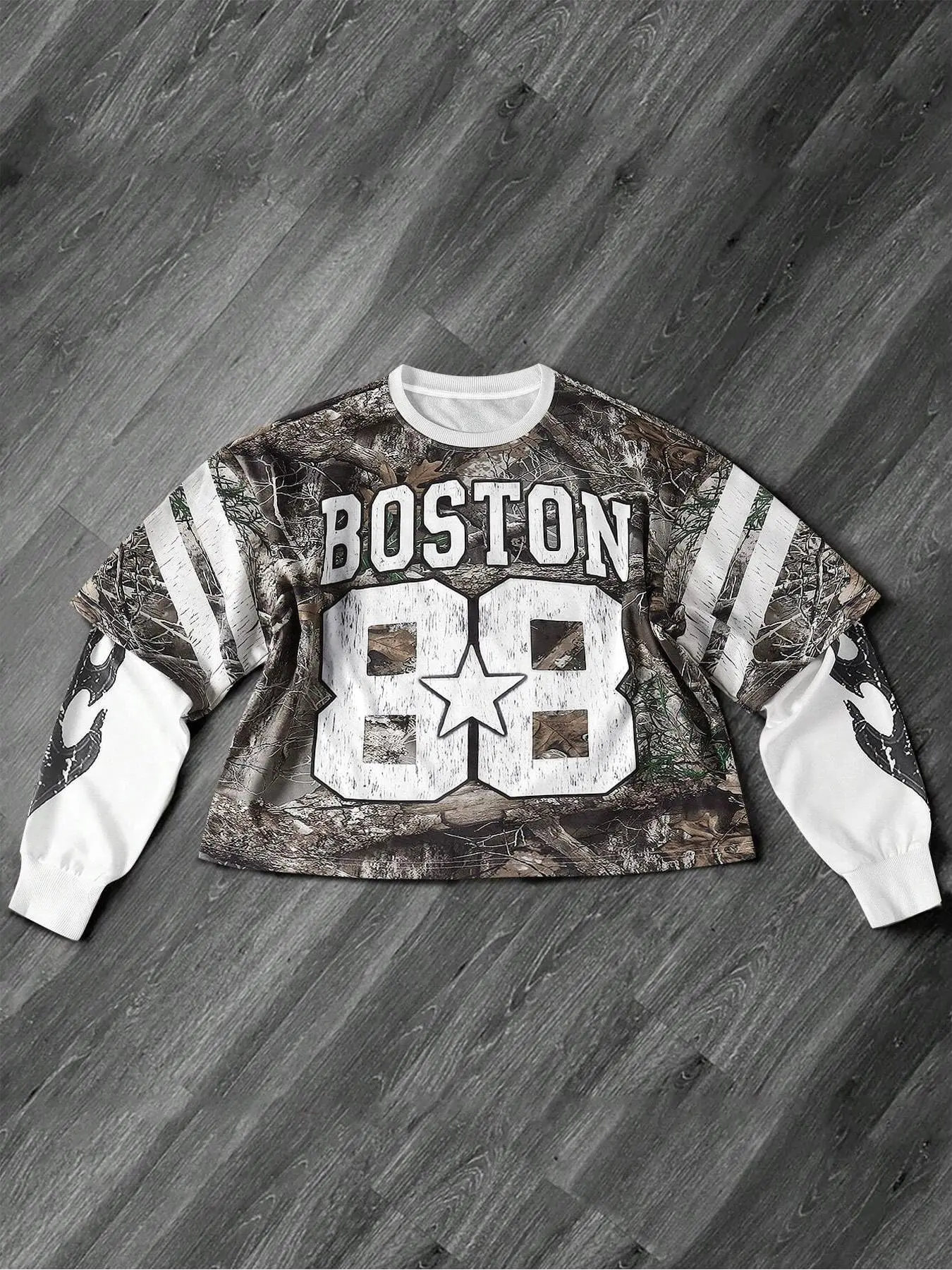 Men's Letter & Number Print 2 in 1 Drop Shoulder Camo Casual Soft Sweatshirt, Regular Fit Casual Long Sleeve Round Neck Pullover for Fall & Winter, Men's Clothes for Daily Wear, Cozy Sweatshirts, Casual Streetwear Sweatshirt, Everyday Wear Sweatshirt