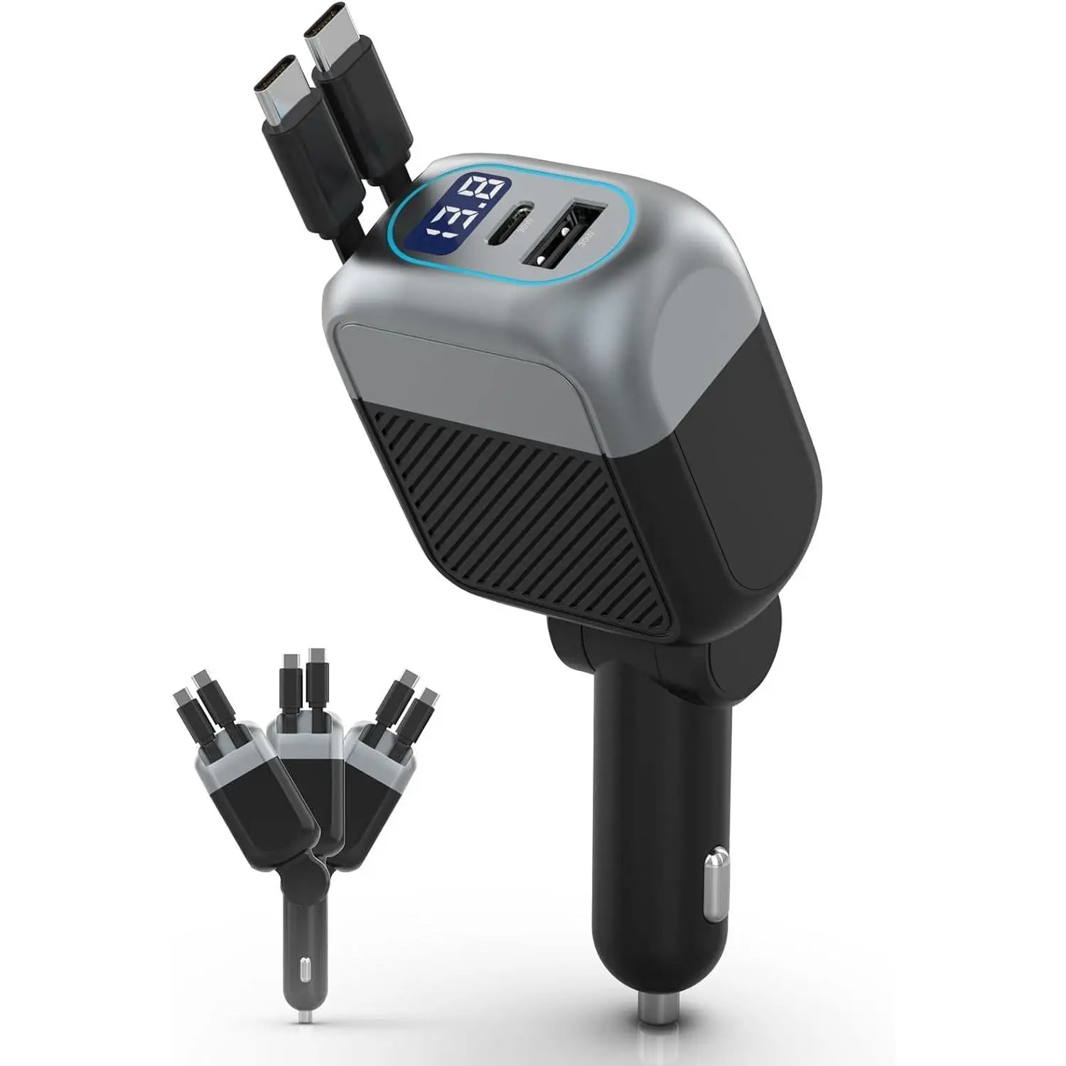 DIBMS 170W Dual USB C Retractable Car Charger, 4-in-1 Fast Charging Car Adapter, Super Fast Charging for MacBook Pro, iPhone 17/16/15, Samsung, iPad Pro & AirPods, Ideal Car Accessory Gift for Men and Women