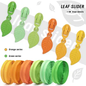 5 Yards Zipper + 10 Zipper Heads, Colorful Zippers with Leaf Shape, Safe Zipper, for Clothing, Bags, DIY Crafts, Sewing Replacement