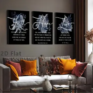 3 Piece Framed Christian Inspirational Wall Art Set, Faith Hope Love Bible Verses, Living Room Bedroom Religious Decorations